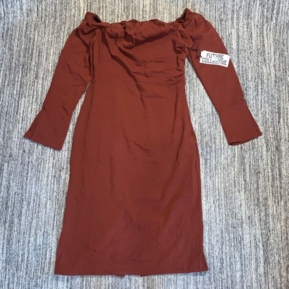 Brand New Future Collective Women's 12 Orange Off the Shoulder Side Zip Dress